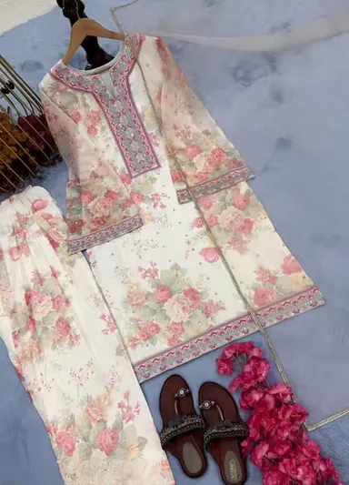 Adrika Women Dupatta Kurta Set for Women Cotton Blend Ethnic Suit Set with Printed Kurti Pant & Matching Dupatta Traditional Indian Festive Wear for Girls & Ladies Multicolor L thumbnail 3