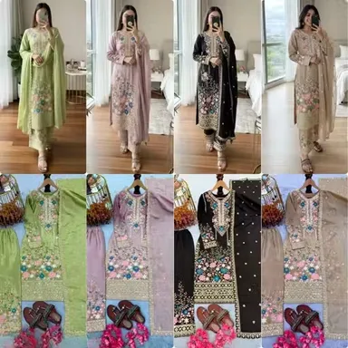 Women Floral Embroidered Kurta Pant Dupatta Set Green Colour Ethnic Suit Set for Women Festive Traditional Party Wear Straight Kurti Palazzo Dupatta Combo Designer Indian Ethnic Clothing Green L thumbnail 3