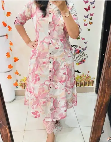 Women Floral Printed A-Line Kurti and Pant Set women floral kurti set L thumbnail 0
