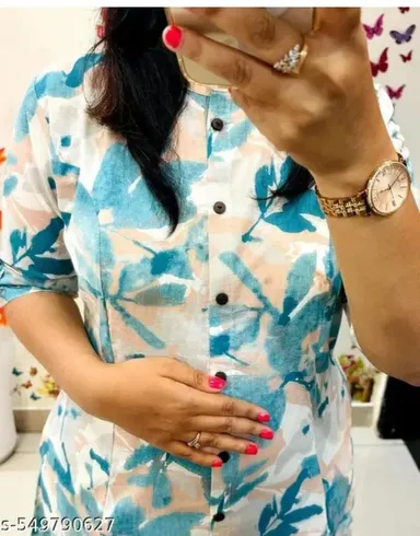 Women Floral Printed A-Line Kurti and Pant Set Blue and Beige Floral Print XL thumbnail 2