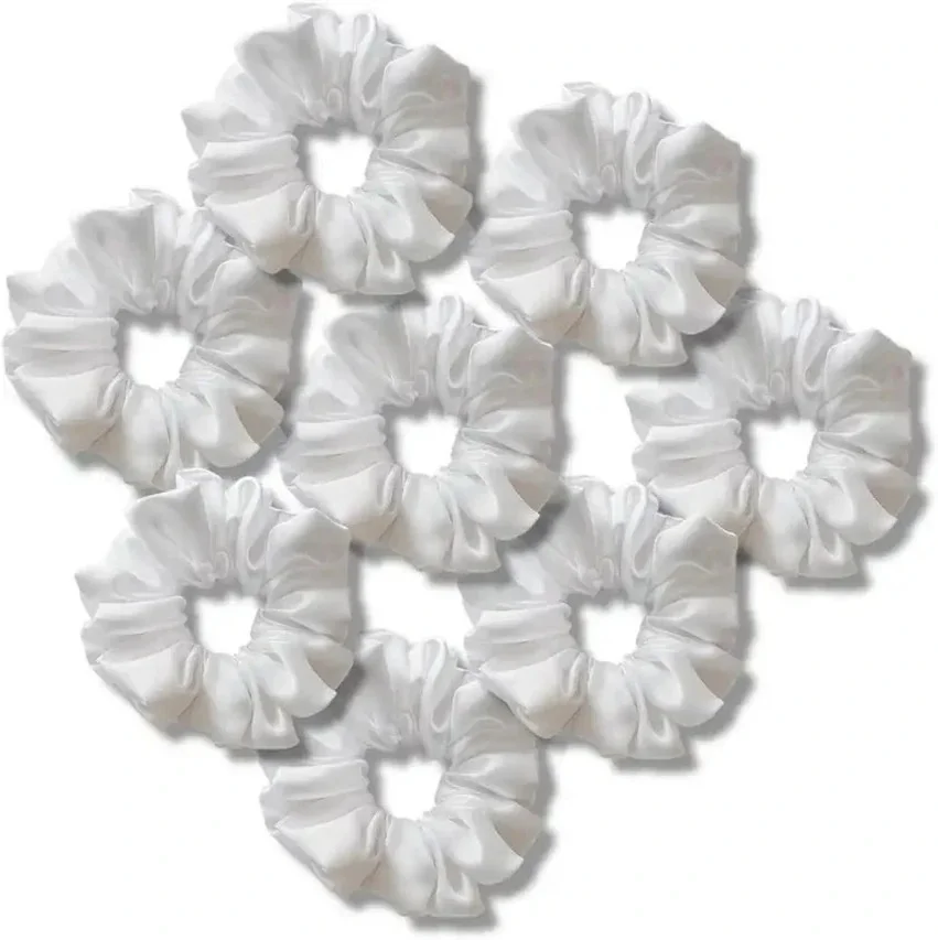 Premium Satin Scrunchies for Women Girls Set of 8 White Soft Elastic Hair Rubber Bands Korean Style Ponytail Holders Hair Accessories image 1