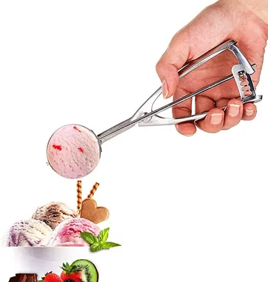 Ice Cream Scoop with Trigger | Stainless Steel Ice Cream Scooper | Easy Release Ice Cream Spoon for Kitchen (Silver) thumbnail 2