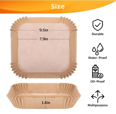 Air Fryer Parchment Paper Liners 100 PCS | Non-Stick Oil Proof Disposable' Baking Paper for Air Fryer & Oven thumbnail 2