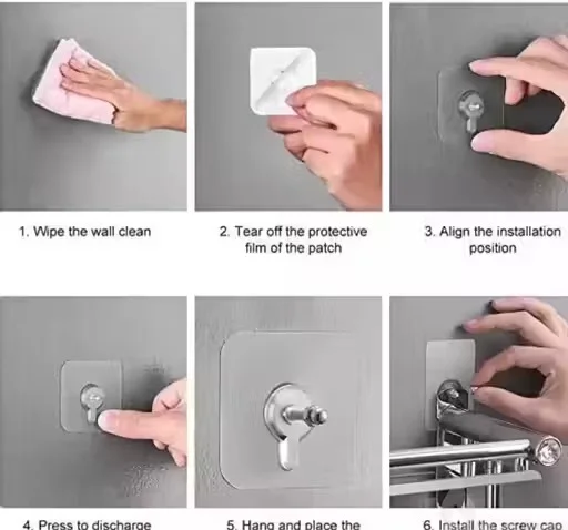 FIRAGE Heavy Duty Adhesive Screw Wall Hook Sticker Pack of 10 No Drill Strong Wall Hooks for Home Decor, Tiles, Glass & Metal Surfaces image 2