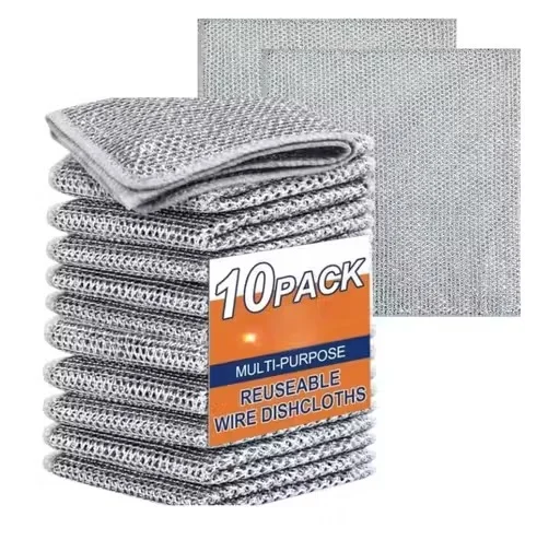 Stainless Steel Wire Dishwashing Cloths | Multipurpose Double Layer Scrubber for Wet & Dry Use | Heavy Duty Kitchen Cleaning Cloths (Pack of 10) image 2