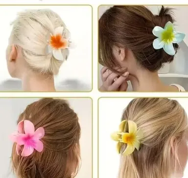 Pack of 4 Big Flower Multicolor Hair Claw Clips for Women & Girls | Super Glossy Strong Non-Slip Grip for Thick & Long Hair | Decorative Floral Fashion Hair Accessories thumbnail 1