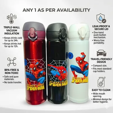 SpiderSteel Water Bottel for girls/ kids/flask/insulated 500ml (Pack of 1,pink)water bottle, Best For School,office,home, stainless steel bottle cute printed water bottle/ hot cold water bottle/steel bottel. thumbnail 2