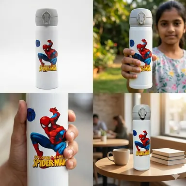 spiderman Steel Water Bottel for girls/ kids/flask/insulated 500ml (Pack of 1,pink)water bottle, Best For School,office,home, stainless steel bottle cute printed water bottle/ hot cold water bottle/steel bottel. thumbnail 1