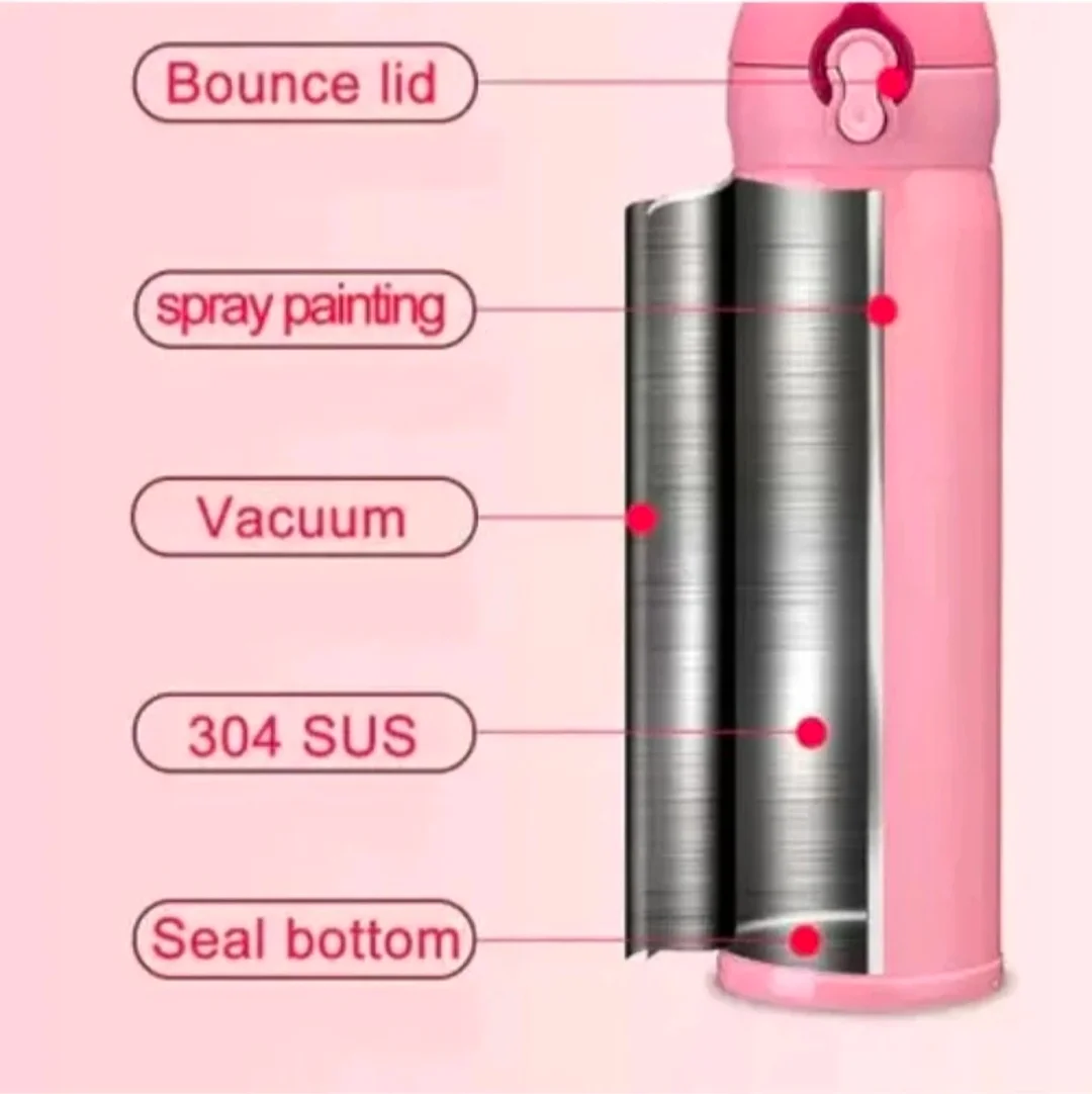 spiderman Steel Water Bottel for girls/ kids/flask/insulated 500ml (Pack of 1,pink)water bottle, Best For School,office,home, stainless steel bottle cute printed water bottle/ hot cold water bottle/steel bottel. image 3