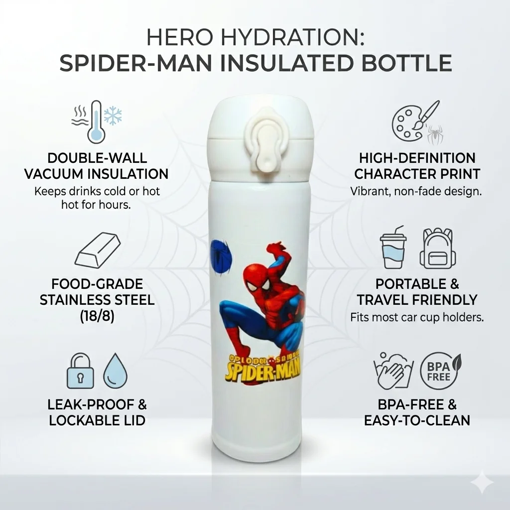 spiderman Steel Water Bottel for girls/ kids/flask/insulated 500ml (Pack of 1,pink)water bottle, Best For School,office,home, stainless steel bottle cute printed water bottle/ hot cold water bottle/steel bottel. image 1