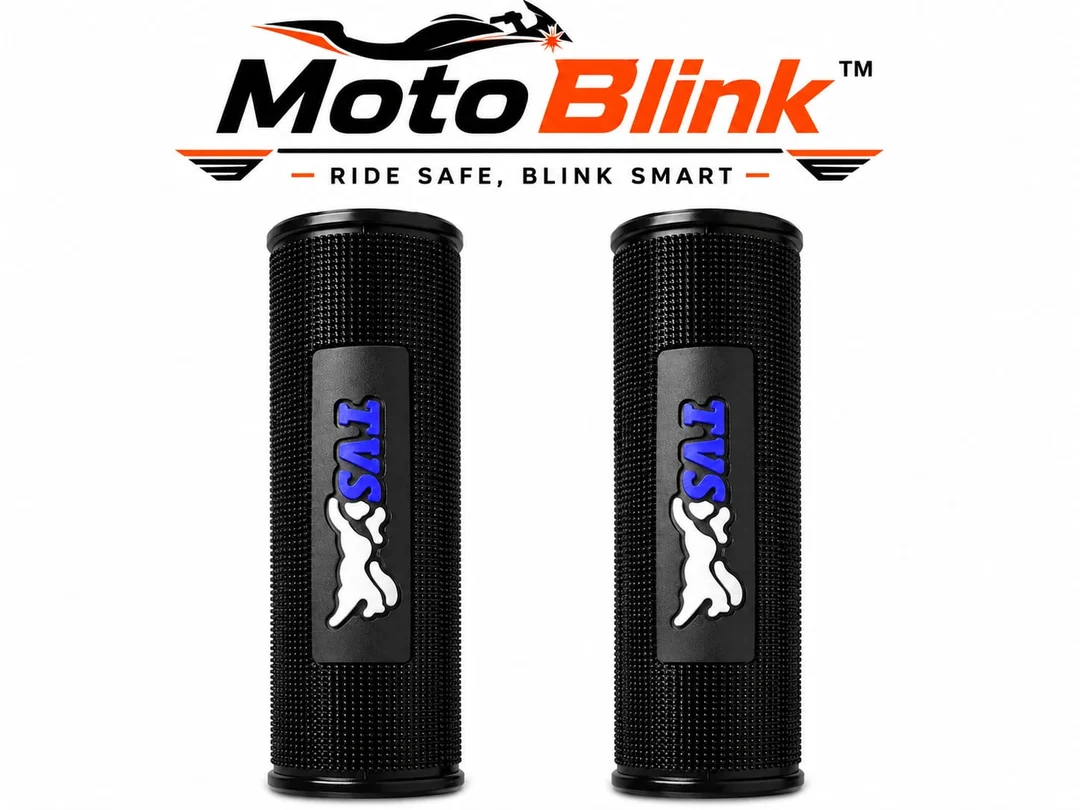 MotoBlink Premium Anti-Slip Rubber Motorcycle Handlebar Grip Cover Set for TVS Bikes & Scooters Black Blue Handle Grip Protector Pack of 2 Universal Fit Shock Absorbing Comfortable Riding Accessory image 3