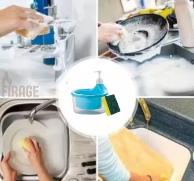 2 in 1 Kitchen Liquid Soap Dispenser with Sponge Holder & 6 Non-Scratch Dishwa thumbnail 1
