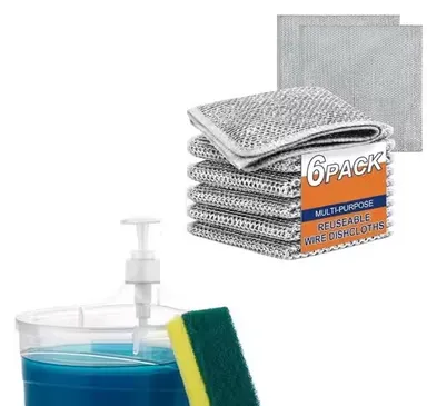 2 in 1 Kitchen Liquid Soap Dispenser with Sponge Holder & 6 Non-Scratch Dishwa thumbnail 2