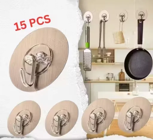  Transparent Adhesive Wall Hooks for Bathroom & Kitchen | Waterproof Self Adhesive Hooks | No Drill Punch-Free Seamless Hooks for Home & Office 15 Pcs image 3