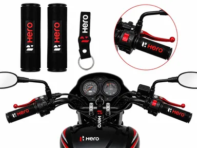 Hero MotoCorp Genuine Motorcycle Handlebar Grip Cover Set for Hero Splendor Plus, Passion Pro, HF Deluxe, Glamour Bike Handlebar Rubber Grip Covers Black Red Set of 2 Anti-Slip Shock Absorbing Universal Two Wheeler Handle Grips thumbnail 1