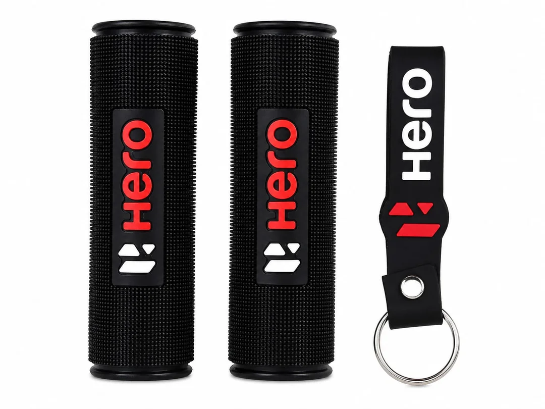 Hero MotoCorp Genuine Motorcycle Handlebar Grip Cover Set for Hero Splendor Plus, Passion Pro, HF Deluxe, Glamour Bike Handlebar Rubber Grip Covers Black Red Set of 2 Anti-Slip Shock Absorbing Universal Two Wheeler Handle Grips image 1