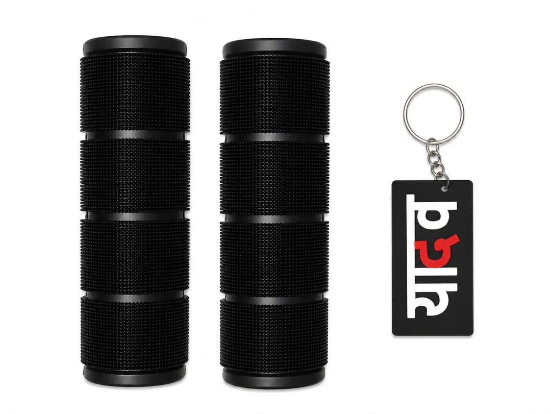 Universal Anti-Slip Motorcycle Handlebar Grip Set with Yadav Text Keychain Combo for Bikes & Scooters | Comfortable Rubber Handlebar Grips for Bike Modification Universal Fit Black image 3