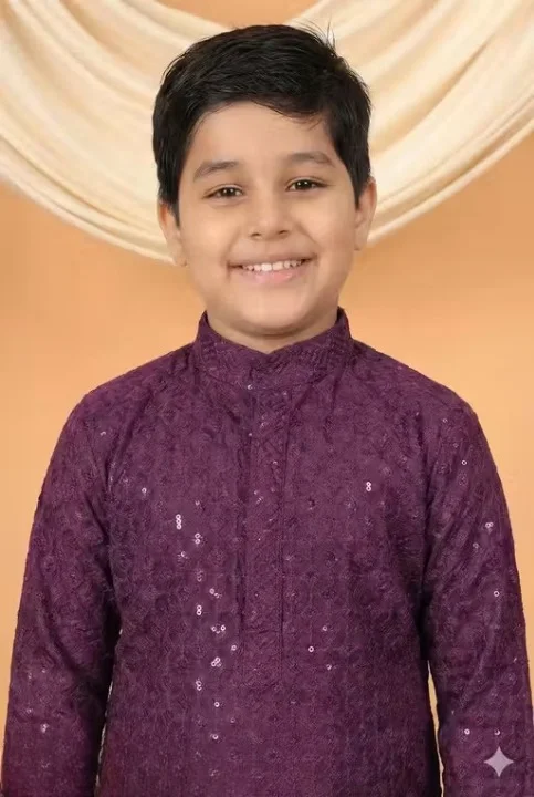 Boys Festive Embroidered Kurta Pajama Set for Kids – Traditional Ethnic Wedding Party Wear Kurta with White Pajama for Festivals Birthday Functions Puja Ceremony Clothing Purple 1-2 Y image 3