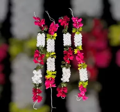 Handcrafted Red & White Artificial Phool Gajra Hair Accessories for Women | Bridal & Festive Floral Bun Decoration, Traditional Ethnic Hair Garland (Set of 3) thumbnail 2
