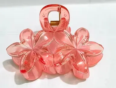 Red Flower Design Hair Claw Clip for Women & Girls | Strong Grip Transparent Plastic Hair Clutcher | Fancy Daily Wear Hair Accessory thumbnail 3