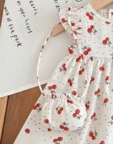 Baby Girls Printed Fit & Flare Cotton Dress with Sling Bag Combo Sleeveless Party Wear Casual Frock for Kids Birthday Wedding Summer Outfit White 4-5 Yr thumbnail 2