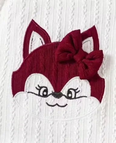 Stylish Winter Warm Woollen Knitted Sweater Set for Kids with Cute Fox Design White & Maroon Baby Sweater and Pant Combo | Unisex Infant Winter Wear Outfit for Baby Boys & Girls 6 Months to 7 Years | Soft Warm Casual Party Daily Wear Clothing Set  thumbnail 1