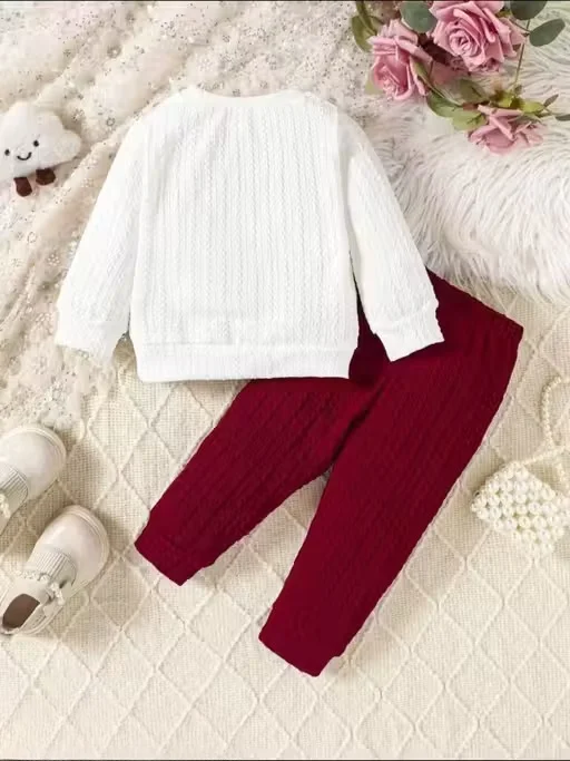 Stylish Winter Warm Woollen Knitted Sweater Set for Kids with Cute Fox Design White & Maroon Baby Sweater and Pant Combo | Unisex Infant Winter Wear Outfit for Baby Boys & Girls 6 Months to 7 Years | Soft Warm Casual Party Daily Wear Clothing Set  image 3