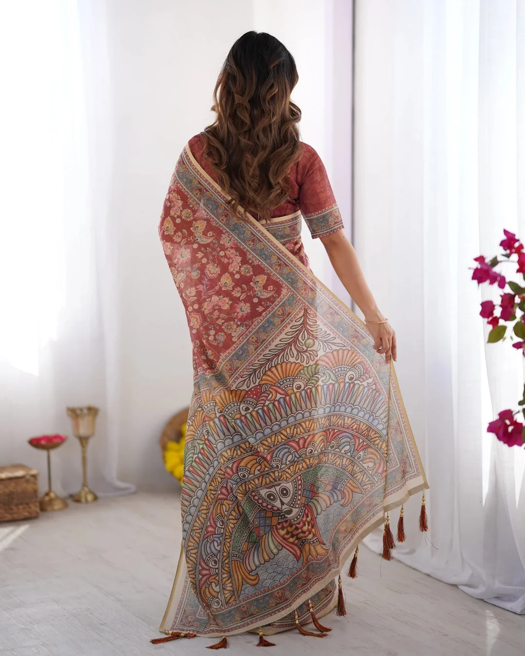 Maroon Handloom Cotton Saree with Floral Jaal Design and Multicolor Mandala Pallu Art Traditional Ethnic Saree for Women Festive Office Casual Party Wear image 3