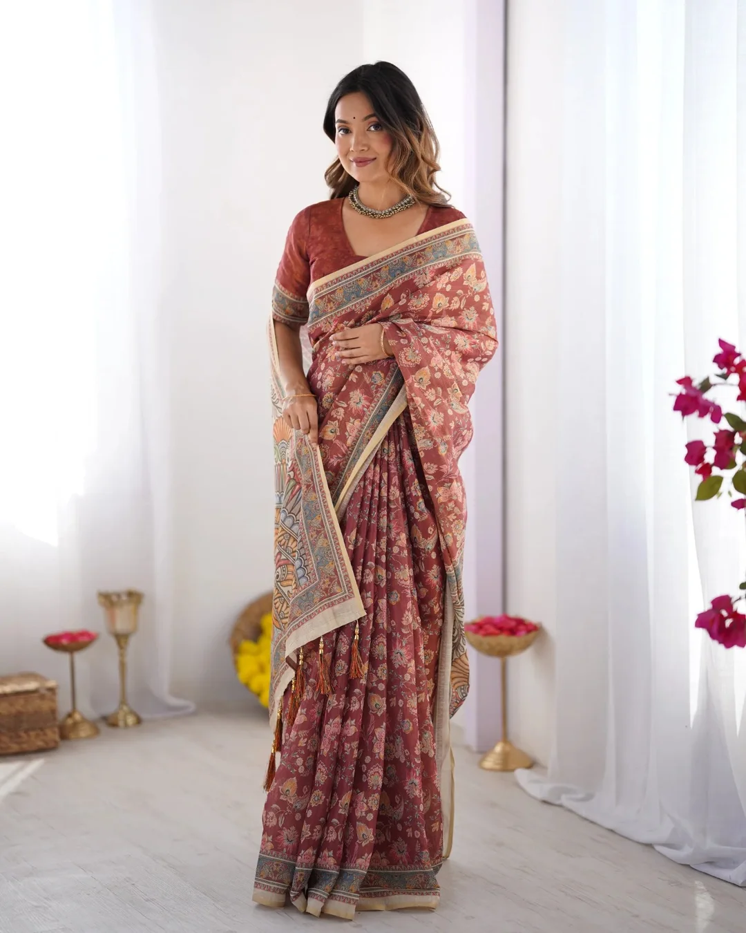 Maroon Handloom Cotton Saree with Floral Jaal Design and Multicolor Mandala Pallu Art Traditional Ethnic Saree for Women Festive Office Casual Party Wear image 7
