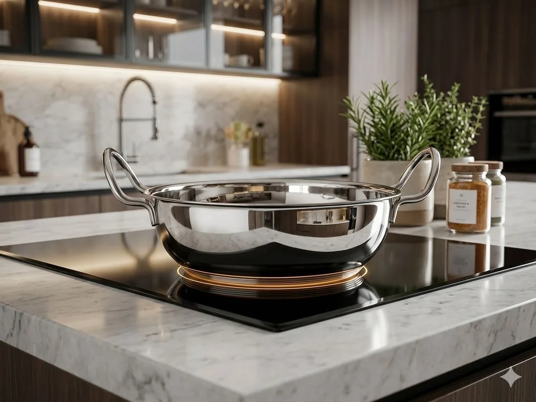 Premium Heavy Gauge Stainless Steel Induction Bottom Kadai with Stay-Cool Handles | Durable Triply-Base Cooking Kadhai for Indian Kitchen Use image 2