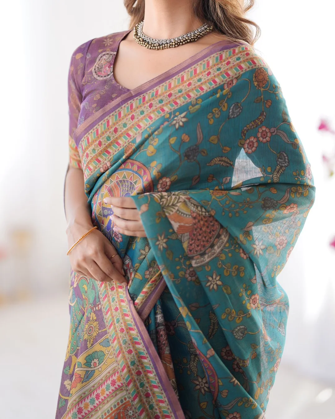 Women Multicolor Printed Cotton Pre-Stitched Saree Set (XSR84328) Multicolor Printed Cotton Pre-Stitched Saree Set Free Size image 2