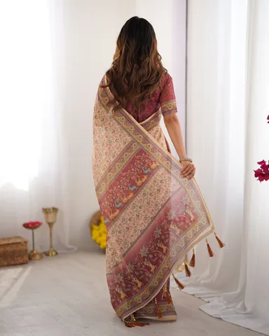 Floral Printed Pure Cotton Jamdani Saree for Women Soft Lightweight Traditional Ethnic Handloom Saree for Festive Office Casual Party Wear with Elegant Floral Design thumbnail 3