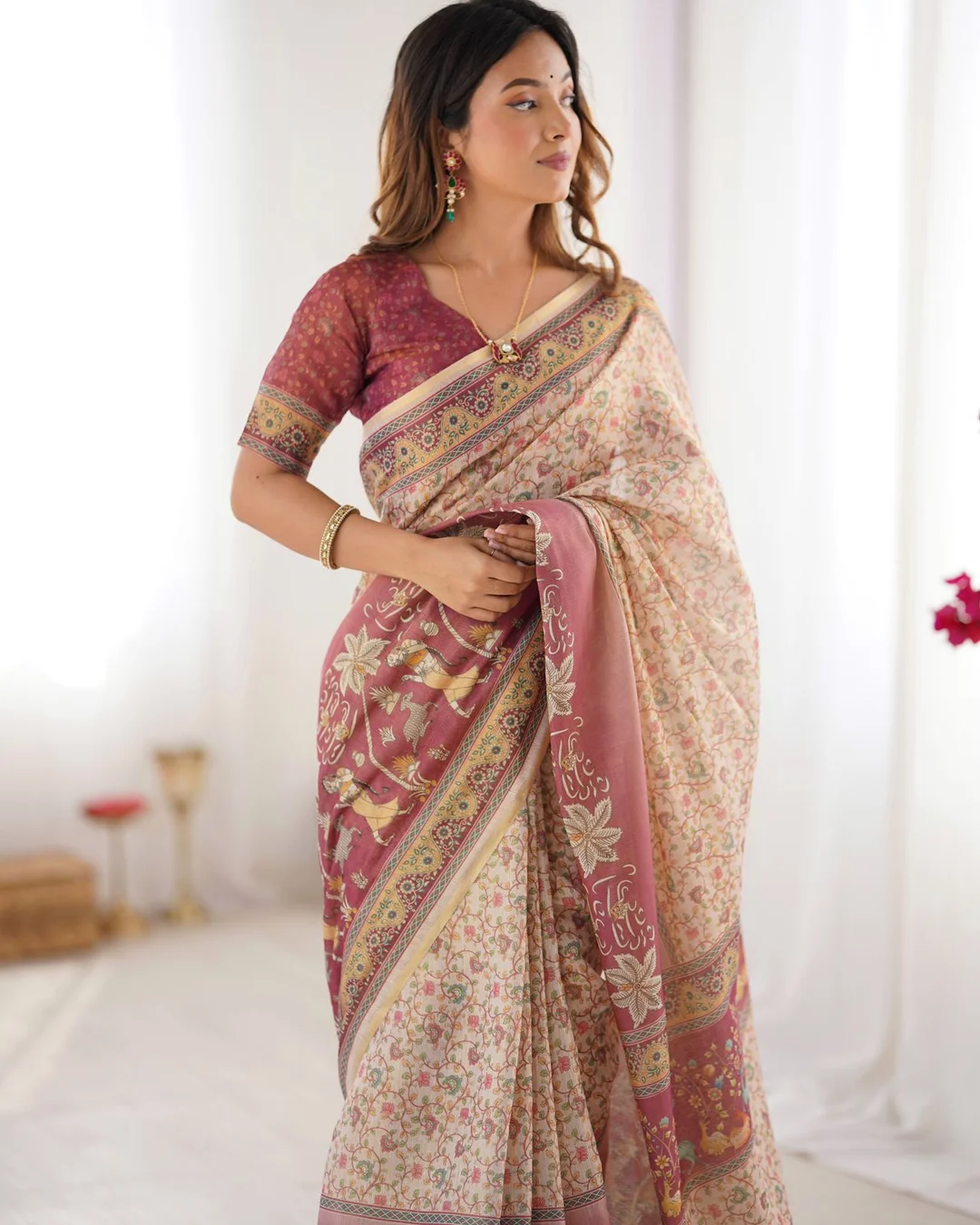 Floral Printed Pure Cotton Jamdani Saree for Women Soft Lightweight Traditional Ethnic Handloom Saree for Festive Office Casual Party Wear with Elegant Floral Design image 1