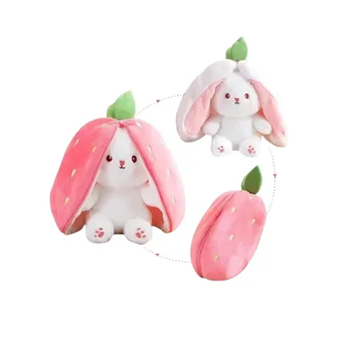 Reversible Strawberry Bunny Plush Toy for Kids | 40cm Soft Rabbit thumbnail 1