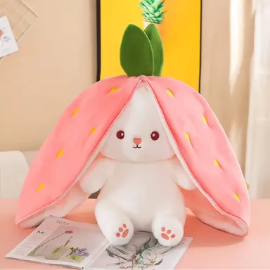 Reversible Strawberry Bunny Plush Toy for Kids | 40cm Soft Rabbit thumbnail 2