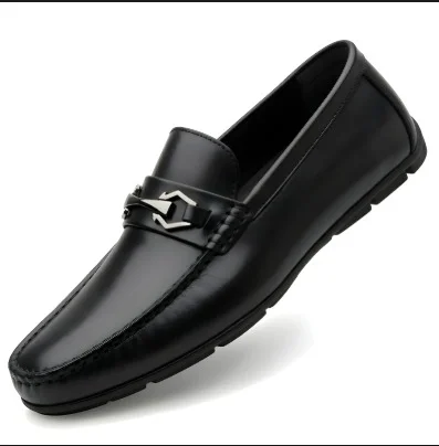 Men's Premium Black Faux Leather Slip-On Loafers with Metallic Bit Accent, Comfort Cushioned Insole, Durable Rubber Sole Formal Semi Casual Dress Shoes for Men Black 6 UK image 2