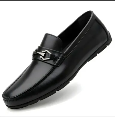 Men's Premium Black Faux Leather Slip-On Loafers with Metallic Bit Accent, Comfort Cushioned Insole, Durable Rubber Sole Formal Semi Casual Dress Shoes for Men Black 6 UK thumbnail 1