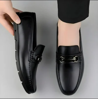 Men's Premium Black Faux Leather Slip-On Loafers with Metallic Bit Accent, Comfort Cushioned Insole, Durable Rubber Sole Formal Semi Casual Dress Shoes for Men Black 6 UK image 1