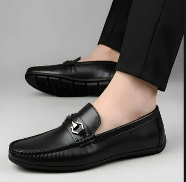 Men's Premium Black Faux Leather Slip-On Loafers with Metallic Bit Accent, Comfort Cushioned Insole, Durable Rubber Sole Formal Semi Casual Dress Shoes for Men Black 8 UK thumbnail 3