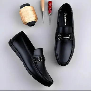Men's Premium Black Faux Leather Slip-On Loafers with Metallic Bit Accent, Comfort Cushioned Insole, Durable Rubber Sole Formal Semi Casual Dress Shoes for Men Black 8 UK thumbnail 4