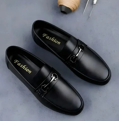 Men's Premium Black Faux Leather Slip-On Loafers with Metallic Bit Accent, Comfort Cushioned Insole, Durable Rubber Sole Formal Semi Casual Dress Shoes for Men Black 9 UK image 3