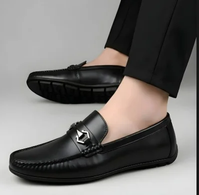 Men's Premium Black Faux Leather Slip-On Loafers with Metallic Bit Accent, Comfort Cushioned Insole, Durable Rubber Sole Formal Semi Casual Dress Shoes for Men Black 10 UK image 4