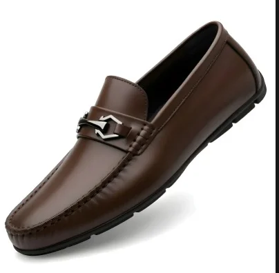Men's Premium Black Faux Leather Slip-On Loafers with Metallic Bit Accent, Comfort Cushioned Insole, Durable Rubber Sole Formal Semi Casual Dress Shoes for Men Brown 9 UK image 2