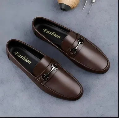 Men's Premium Black Faux Leather Slip-On Loafers with Metallic Bit Accent, Comfort Cushioned Insole, Durable Rubber Sole Formal Semi Casual Dress Shoes for Men Brown 9 UK thumbnail 2