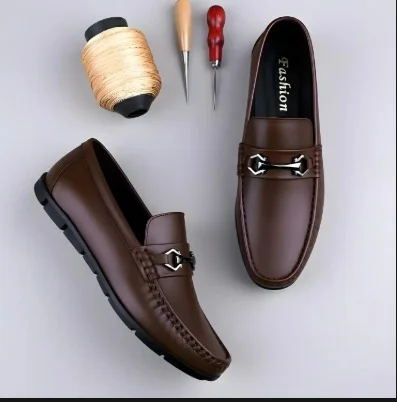 Men's Premium Black Faux Leather Slip-On Loafers with Metallic Bit Accent, Comfort Cushioned Insole, Durable Rubber Sole Formal Semi Casual Dress Shoes for Men Brown 9 UK image 4