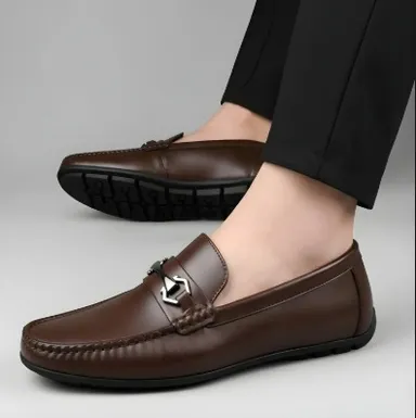 Men's Premium Black Faux Leather Slip-On Loafers with Metallic Bit Accent, Comfort Cushioned Insole, Durable Rubber Sole Formal Semi Casual Dress Shoes for Men Brown 9 UK thumbnail 4