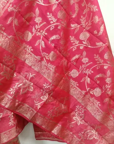Pure Dola Minakari Jacquard Unstitched Suit Set with Swarovski Diamond Work Black Jacquard Sleeves Dull Crepe Bottom and Jacquard Dupatta Party Wear Wedding Suit for Women Red Kurti Free Size thumbnail 2