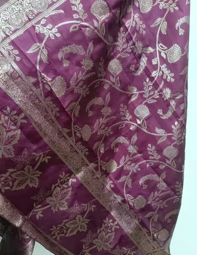 Pure Dola Minakari Jacquard Unstitched Suit Set with Swarovski Diamond Work Black Jacquard Sleeves Dull Crepe Bottom and Jacquard Dupatta Party Wear Wedding Suit for Women Wine Kurti Free Size thumbnail 2