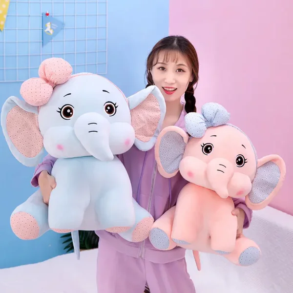 Cute Bow Elephant Plush Toy by CuddleNest. Ultra-soft stuffed animal with adorable bow design, perfect for cuddles, gifting, nursery décor, and kids. image 3