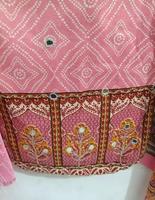 Coral Colour Attractive Cotton Unstitched Suit Set for Women with Designer Printed Cotton Dupatta and Bottom Daily Wear Festive Wear Wedding Wear Traditional Salwar Suit for Ladies image 2